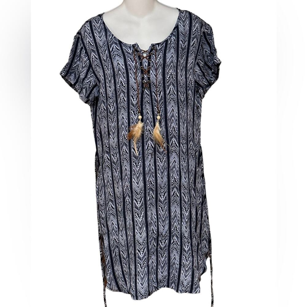 Ariat Womens Size Small Navy Printed Dress with Rawhide Ties Pockets & Tie Waist